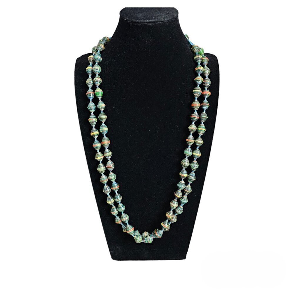 Vintage Magazine Paper African Multi Color Beaded Necklace